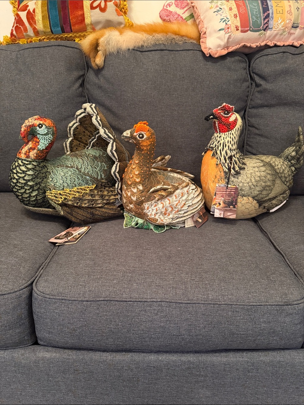 John Derian company pillows: Turkey, Grouse, Chicken
